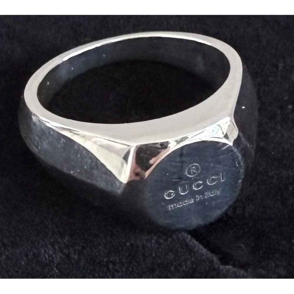 Gucci Sterling Silver Trademark Plate Band Ring 779162, Sz 15 (US 7.25)